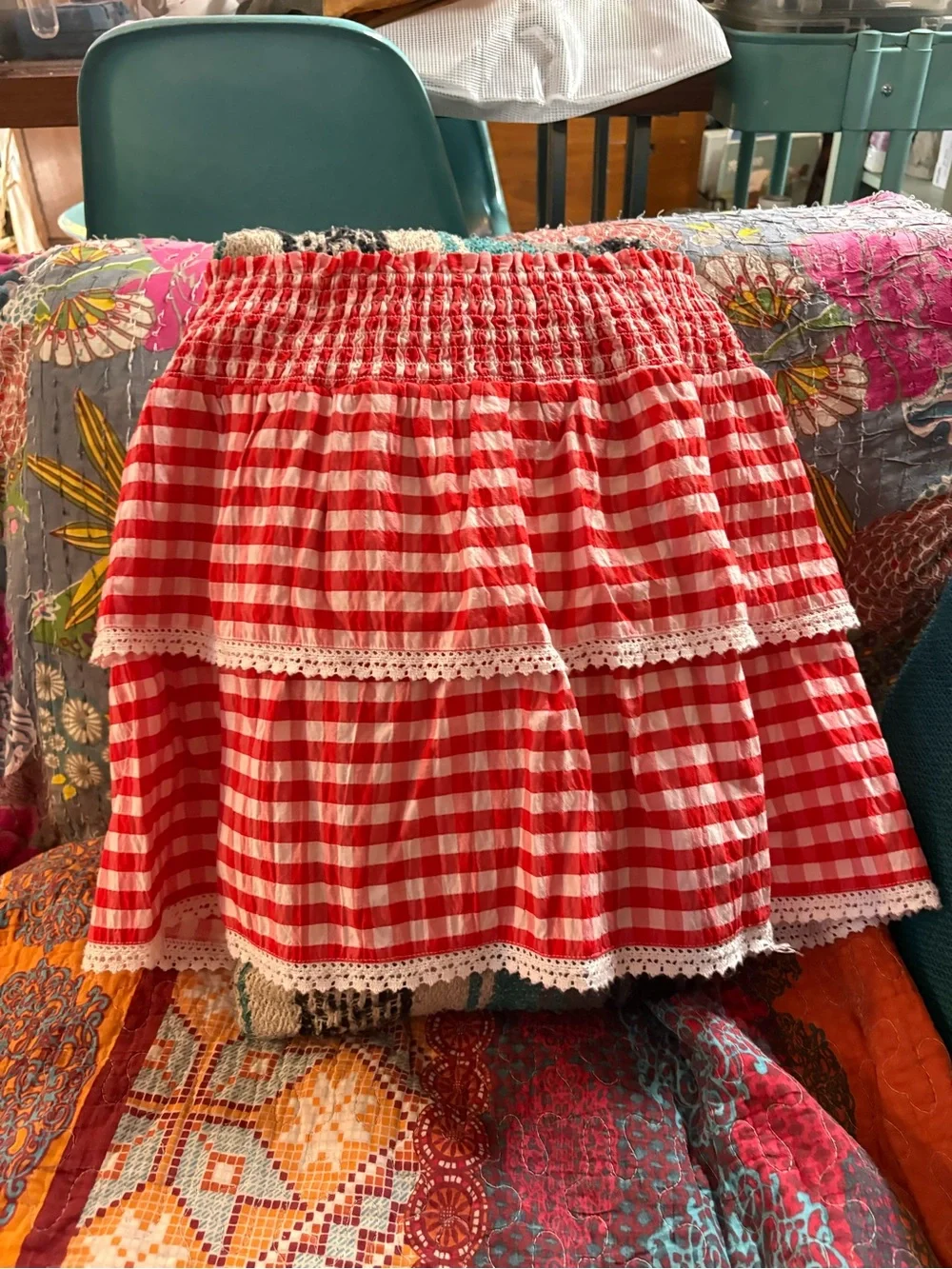 Cat & Jack Red and White Gingham Tiered Skirt